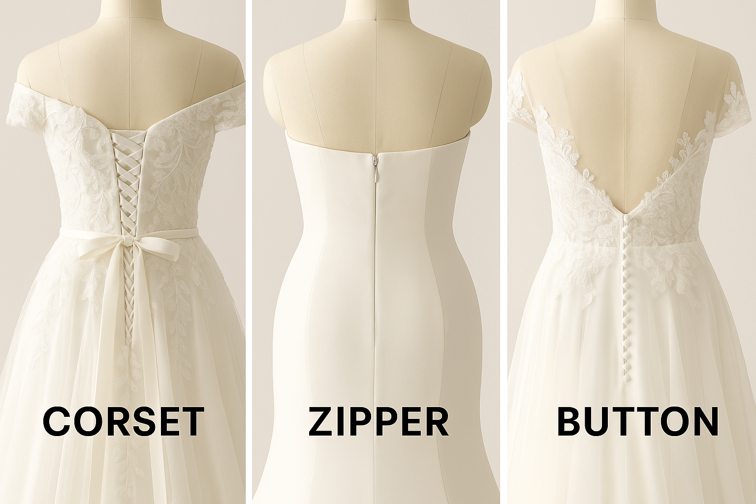 Corset vs. Zipper vs. Button Back | Custom Wedding Dress Closures Available Lula Bridal Corset vs. Zipper vs. Button Back | Custom Wedding Dress Closures Available Lula Bridal