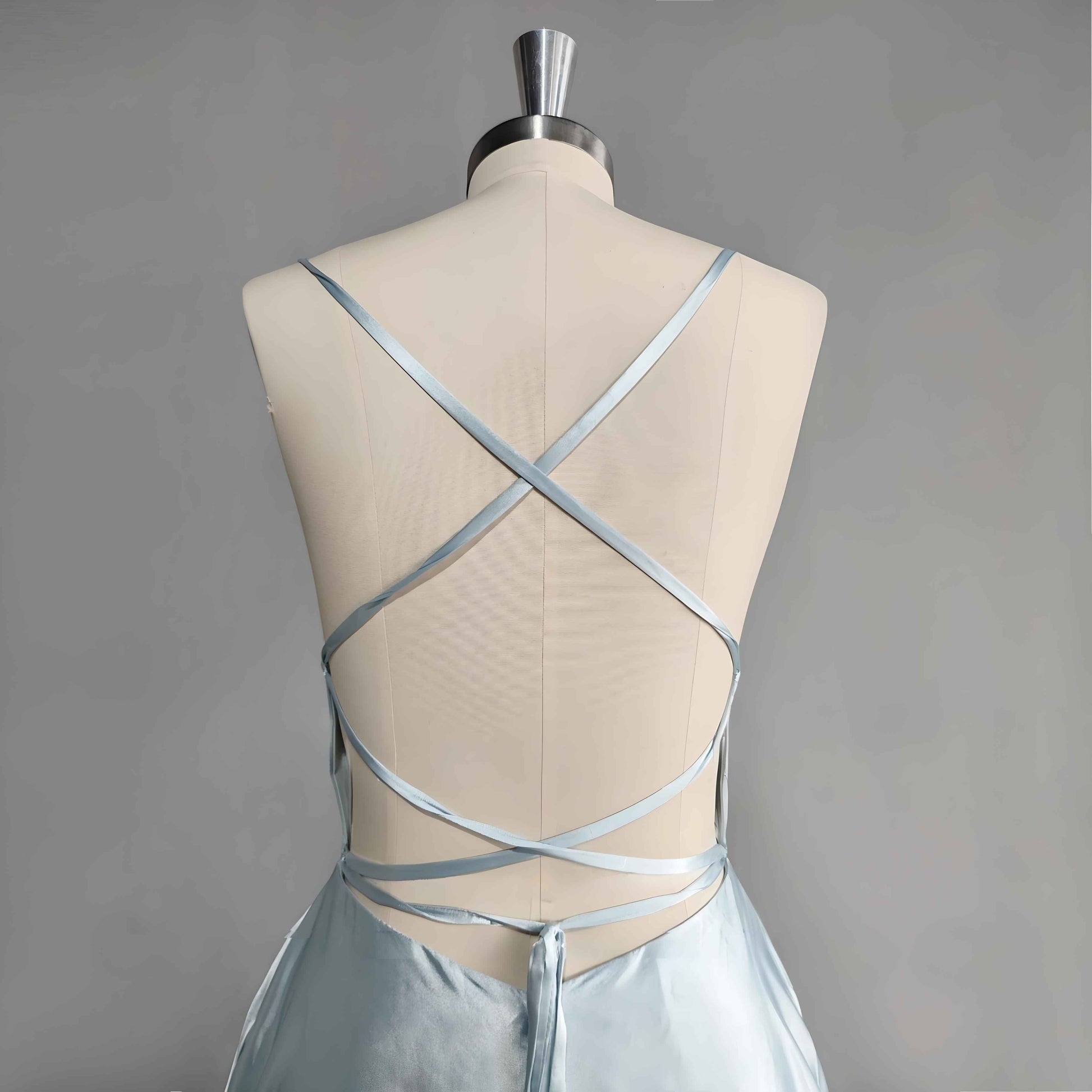 Sexy backless satin prom gown spaghetti straps and back straps