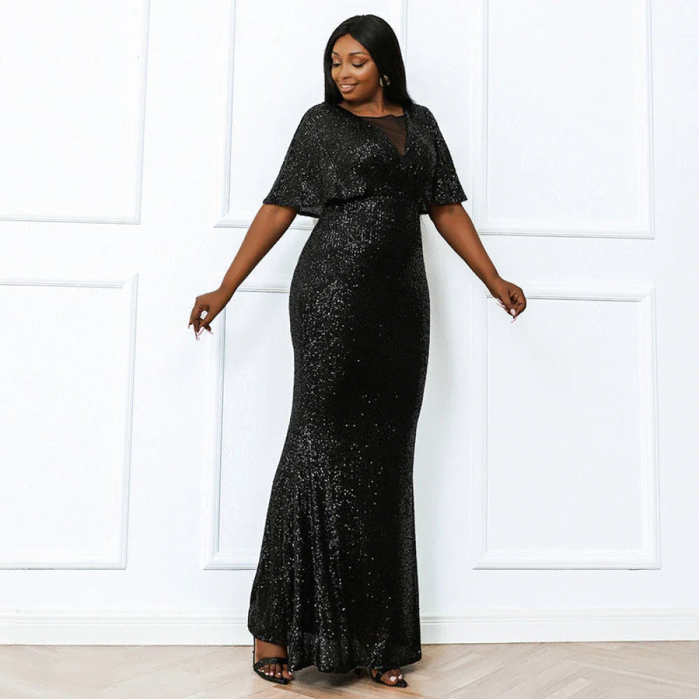 Plus size evening dress with flattering half sleeves