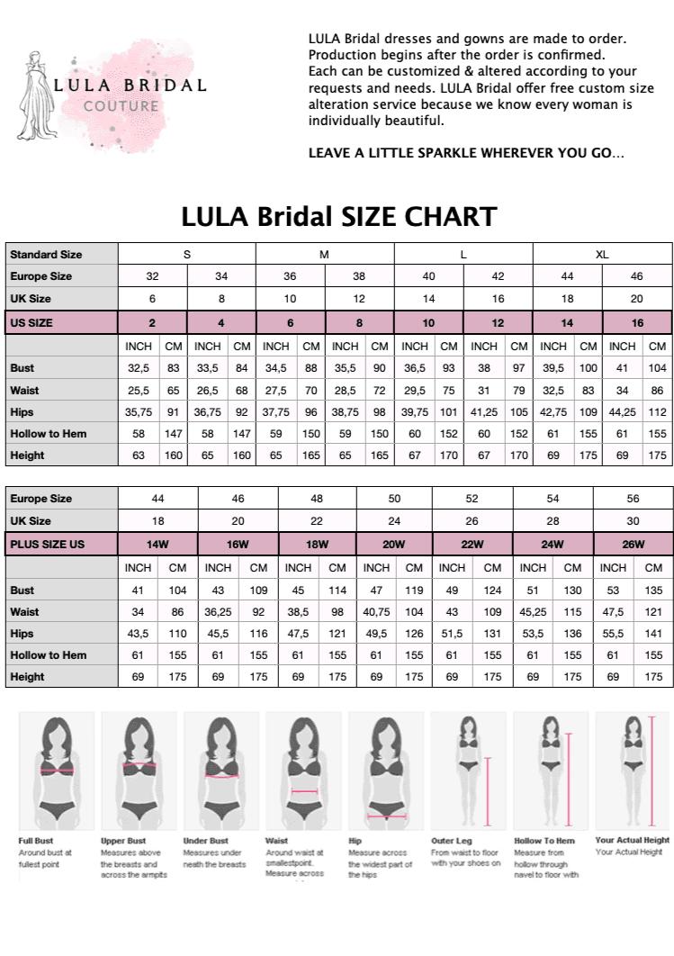 Wedding Dresses conversion chart for international sizes