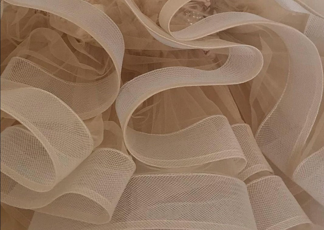 Detail of Tiered Tulle Fabric on Girls Wedding Party Dress