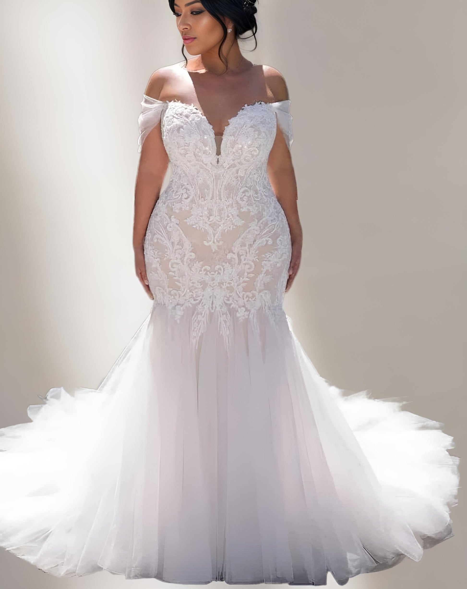 Athena - Sexy Off The Shoulder Lace Mermaid Wedding Dress Boho Bride Gowns Sequined Corset Plus Size