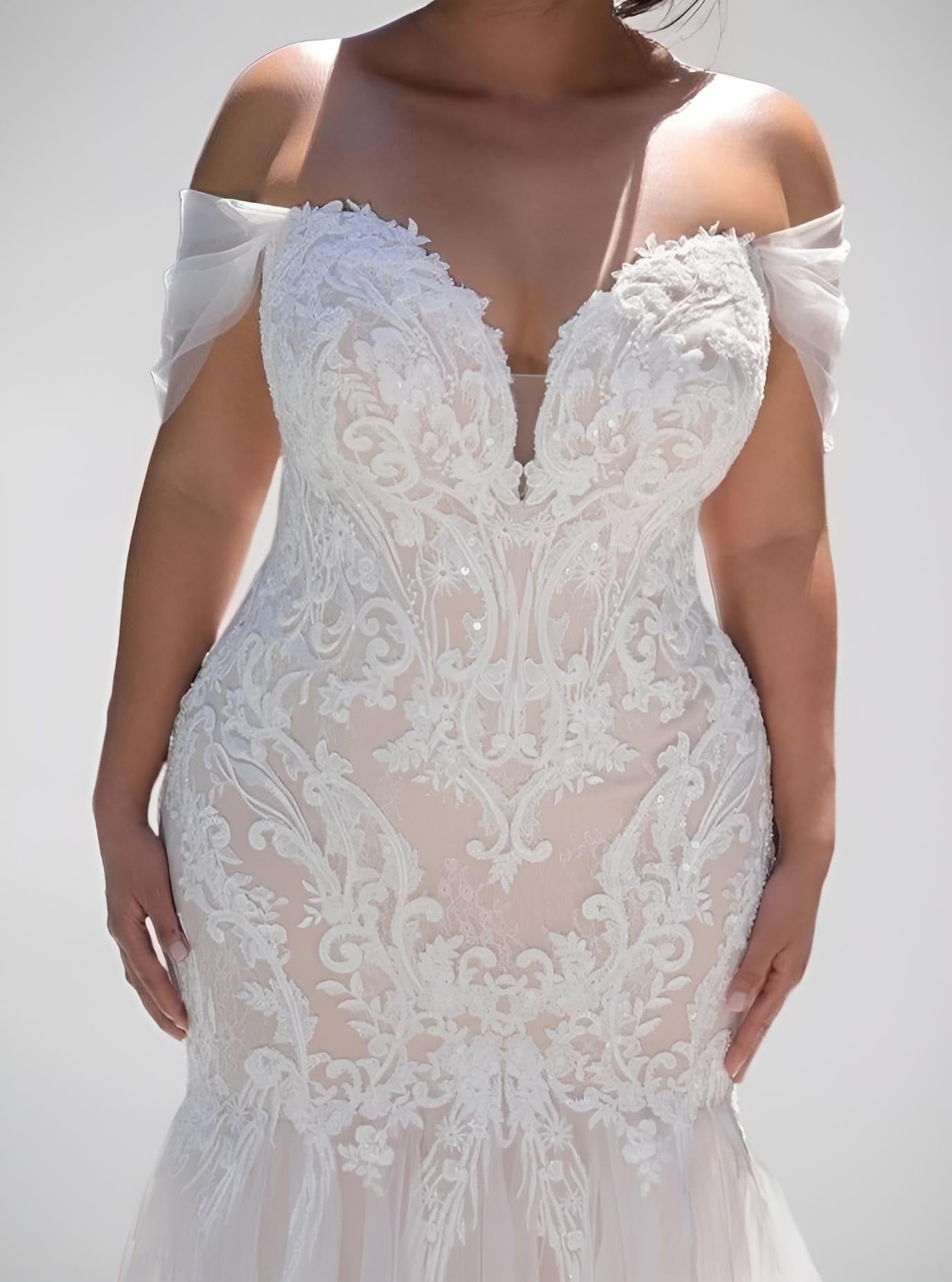 Athena - Sexy Off The Shoulder Lace Mermaid Wedding Dress Boho Bride Gowns Sequined Corset Plus Size