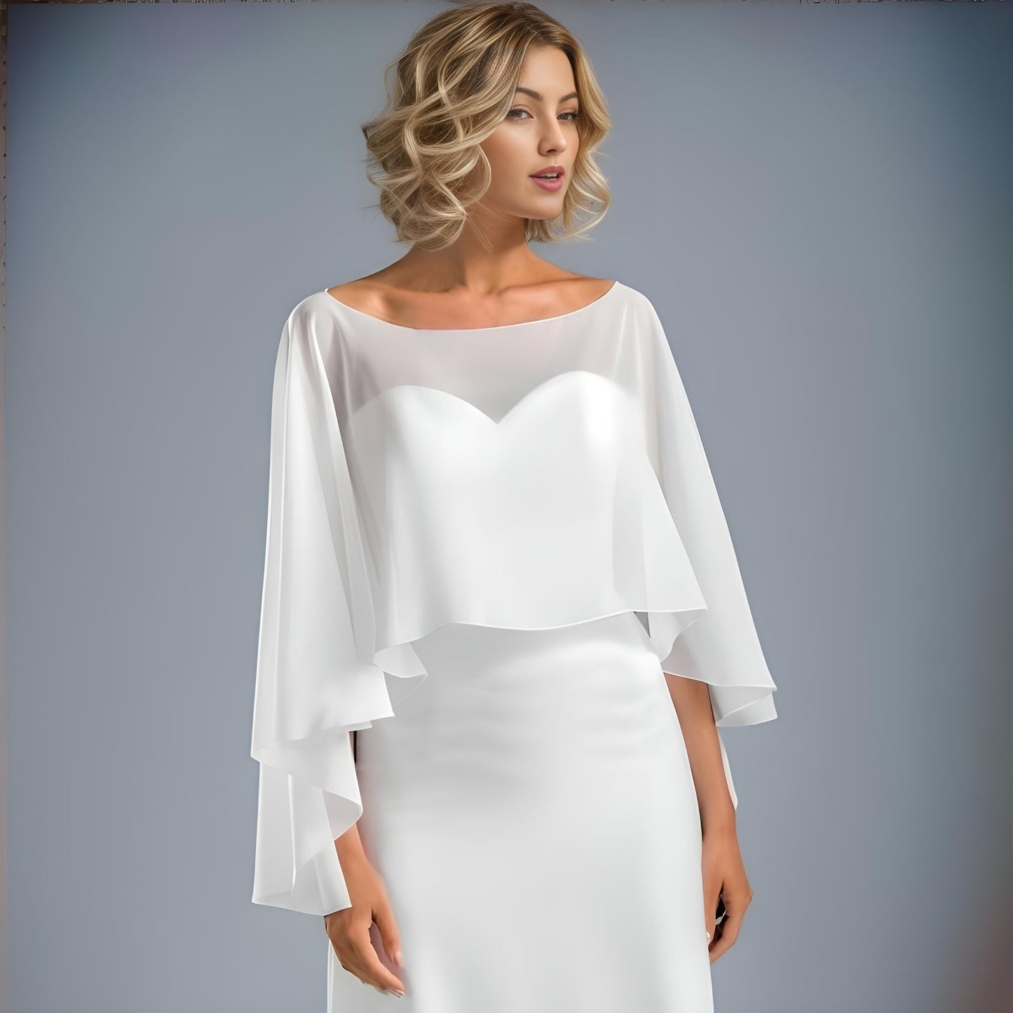 Cape de mariée asymétrique en mousseline de soie