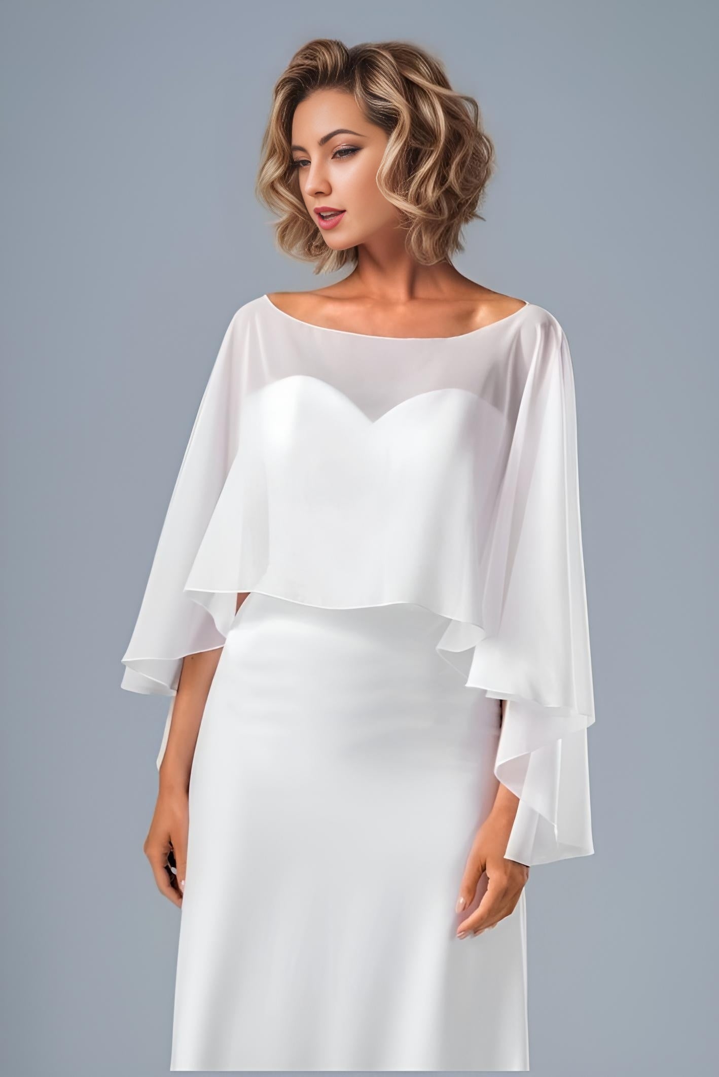 Cape de mariée asymétrique en mousseline de soie