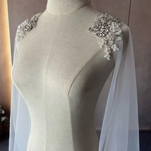 Bridal Cape Cloak Veil with Beading & Lace - Wedding Bridal