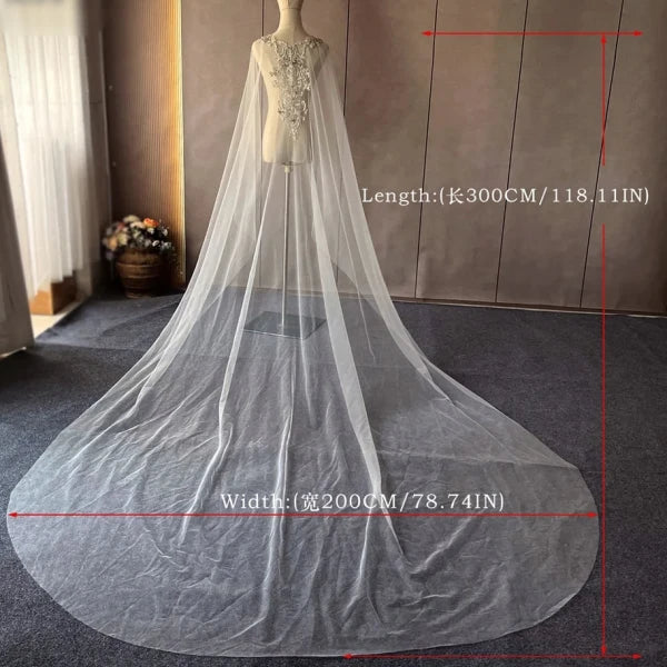 Bridal Cape Cloak Veil with Beading & Lace - Wedding Bridal