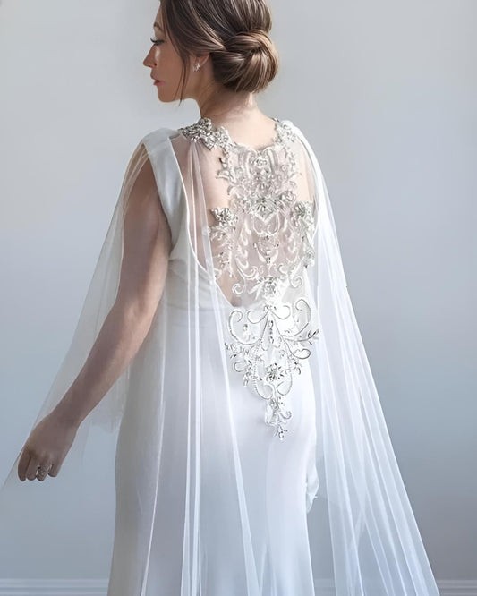 Bridal Cape Cloak Veil with Beading & Lace