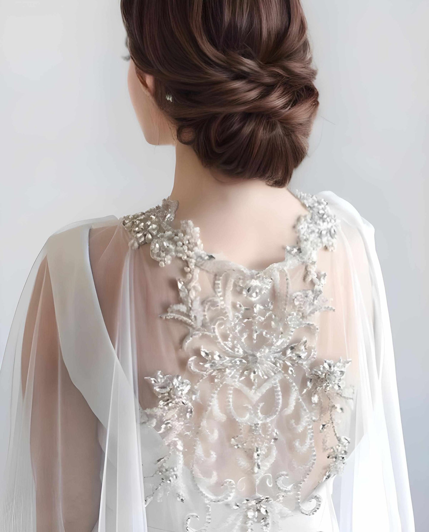Bridal Cape Cloak Veil with Beading & Lace