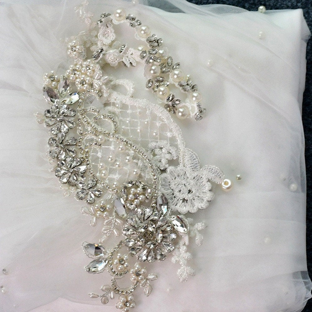 Bridal Cloak Cape Veil with Pearls - Off White / 300cm -