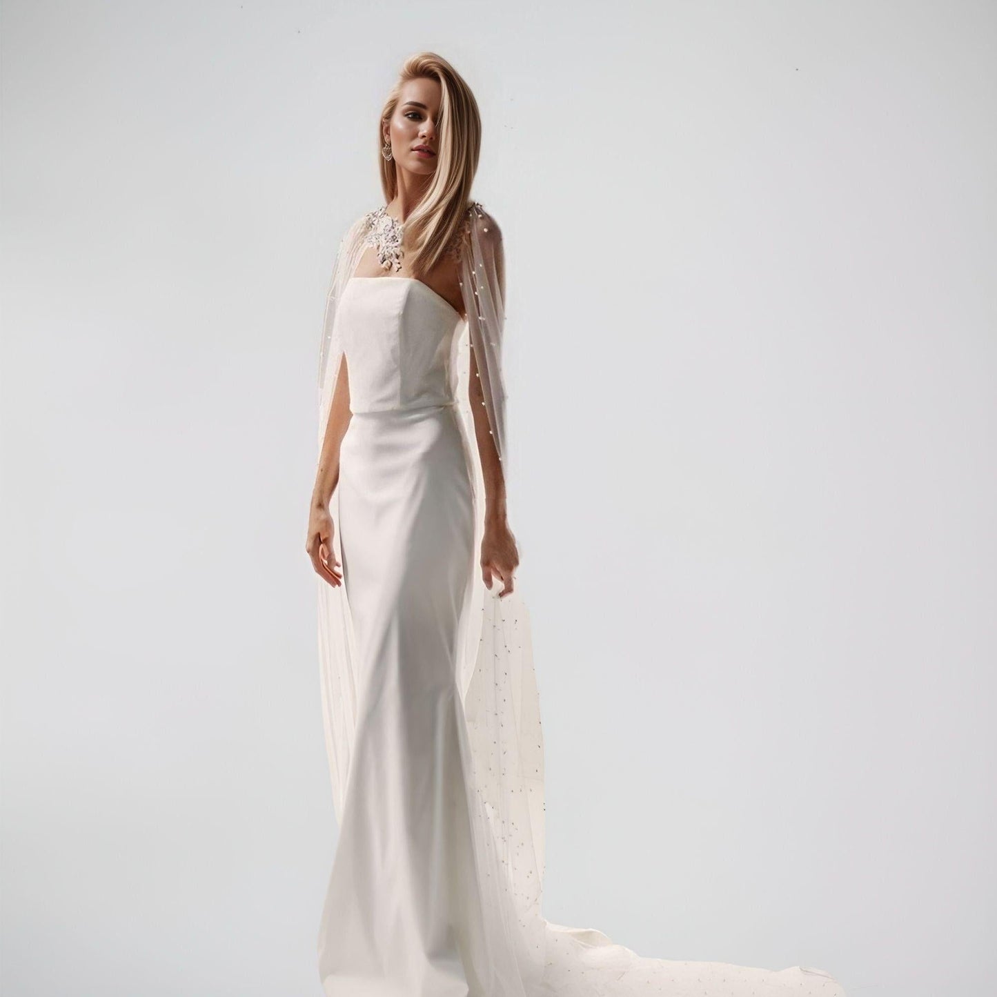 Bridal Cloak Cape Veil with Pearls