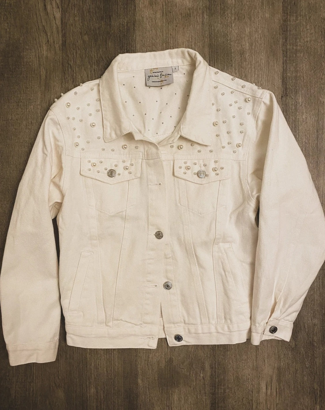 Bridal Denim Pearl Jacket with Custom Name
