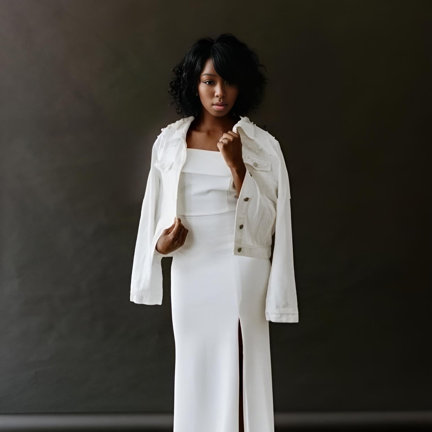 Bridal Denim Pearl Jacket with Custom Name