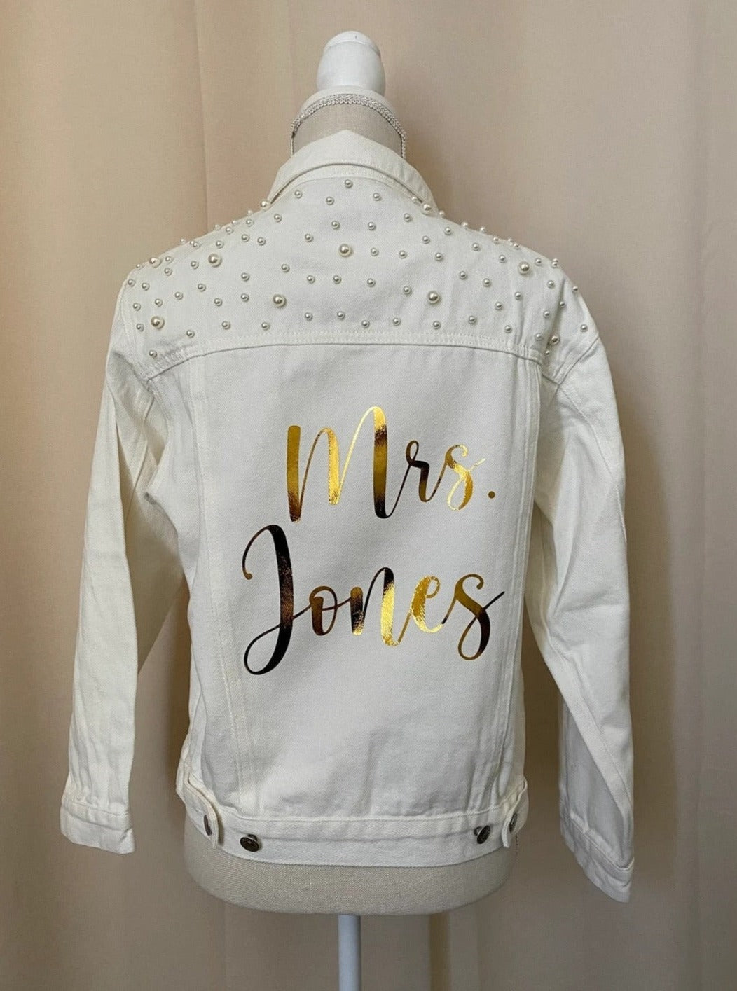 Bridal Denim Pearl Jacket with Custom Name
