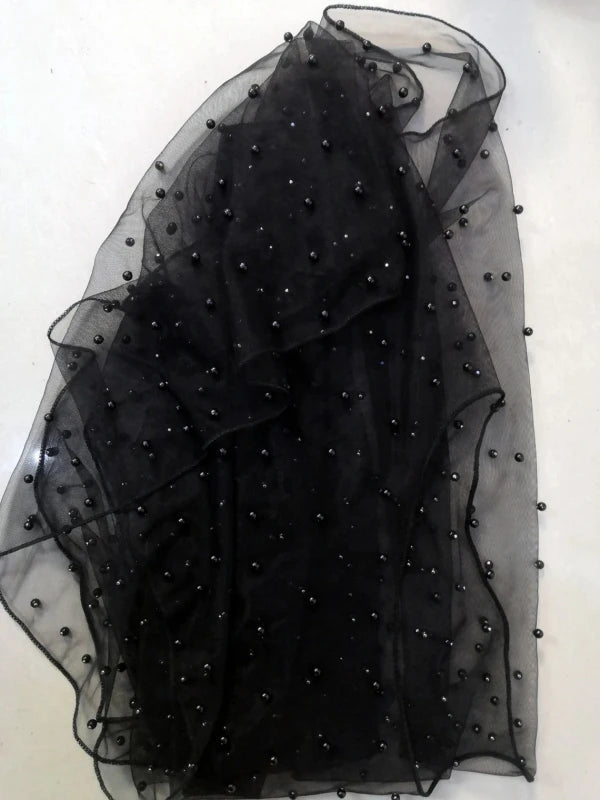 Bridal Veil with Pearl Edge - Black / 100cm - Wedding Bridal
