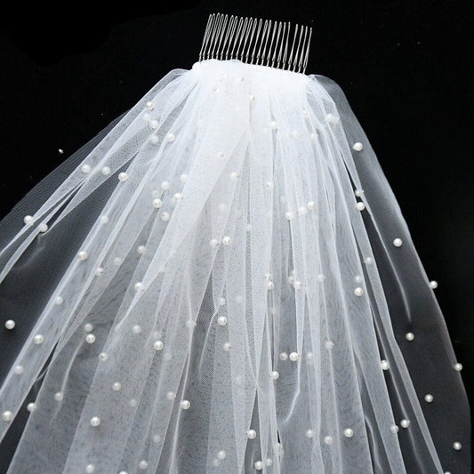 Bridal Veil with Pearls (75cm - 500cm)