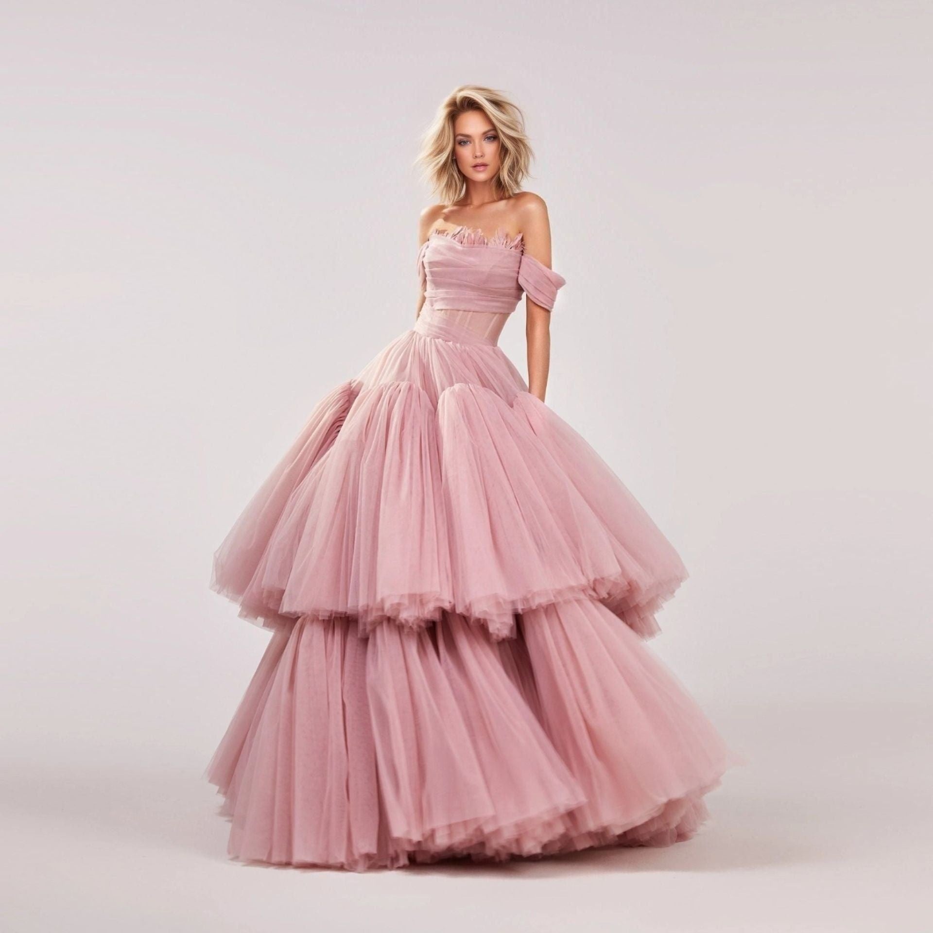 CAMILLA Formal Dress | Elegant Pink Tiered Ruffled Gown Lula Bridal CAMILLA Formal Dress | Elegant Pink Tiered Ruffled Gown Lula Bridal