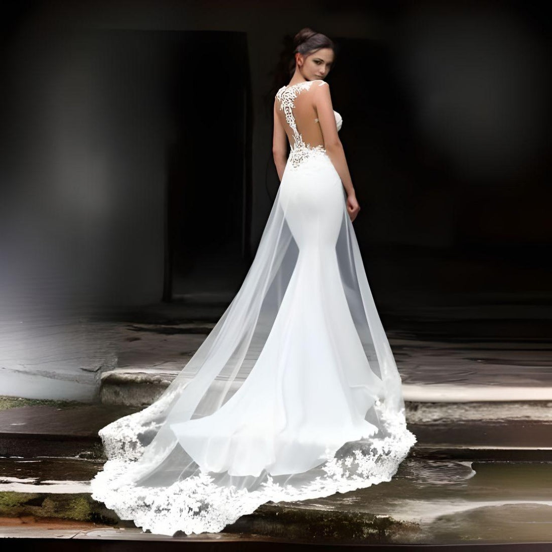 mermaid sheer wedding dress Sexy Mermaid Wedding Dress with Sheer Bodice and Glitter Tulle