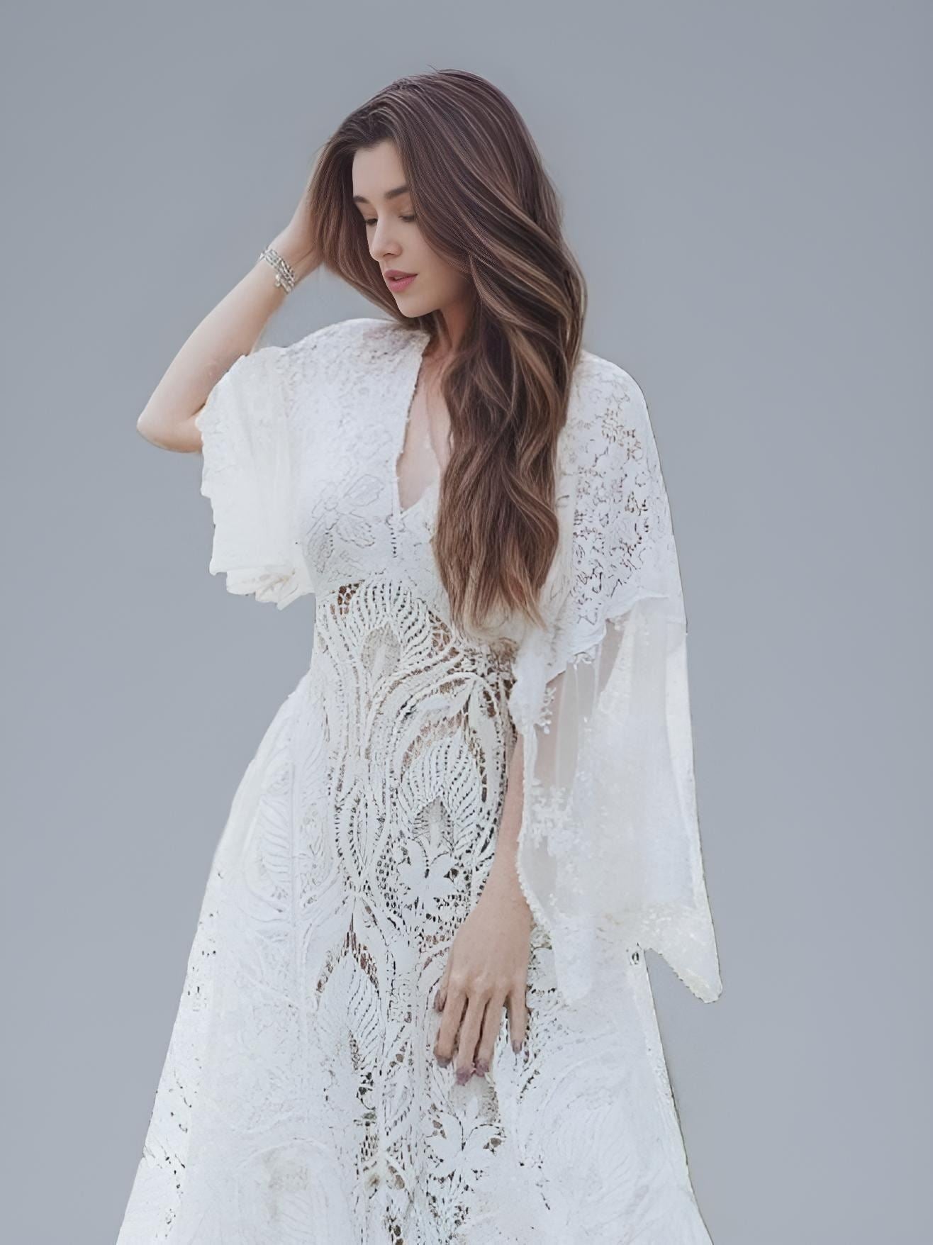 Elegant bride in Maternity Beach Elopement Wedding Dress