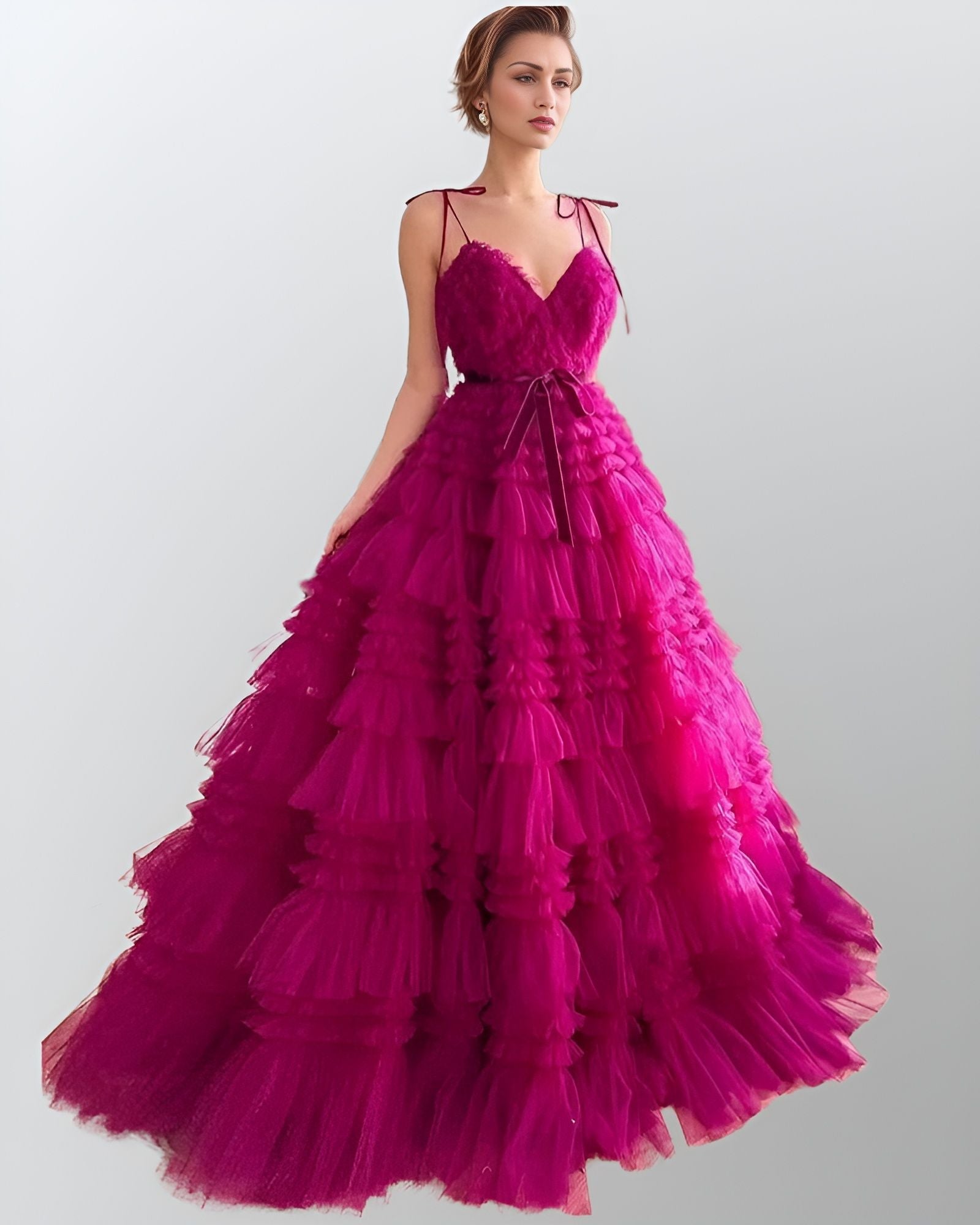 DORA Formal Couture Dress | Fuchsia Tiered Ruffle Gown Lula Bridal DORA Formal Couture Dress | Fuchsia Tiered Ruffle Gown Lula Bridal