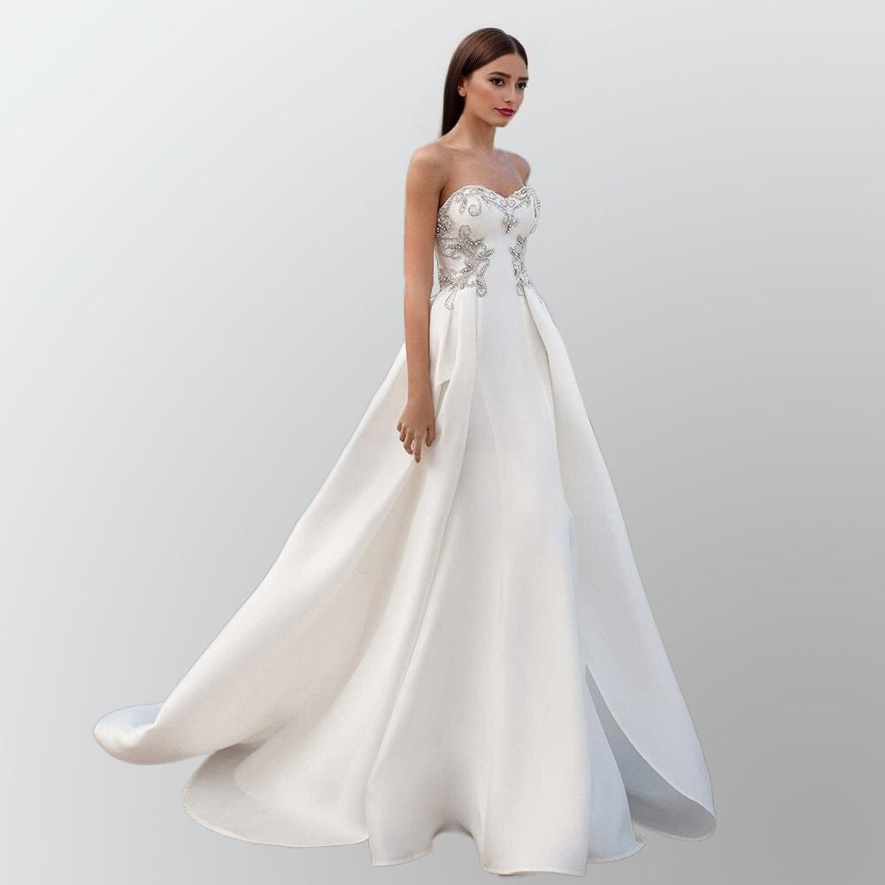 ELENA Wedding Dress | Classic Satin Gem Beaded Gown Lula Bridal ELENA Wedding Dress | Classic Satin Gem Beaded Gown Lula Bridal