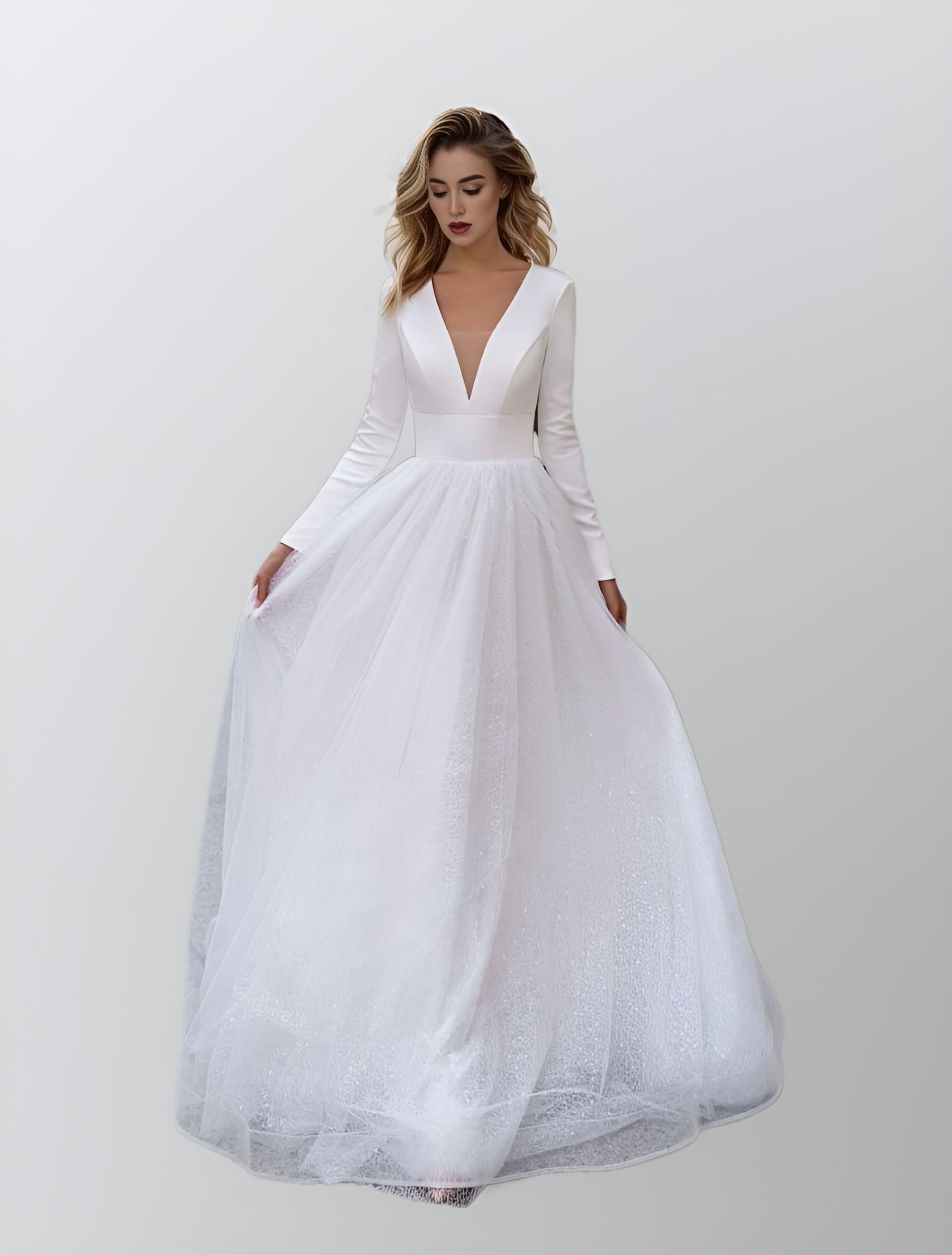 satin top wedding dress Ball gown wedding dress with floral lace skirt and satin top