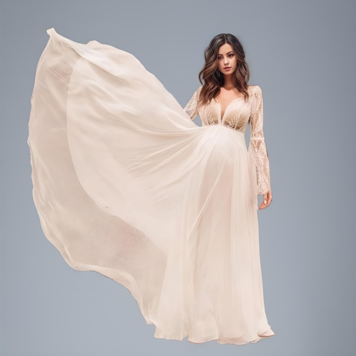 Bohemian Maternity Bridal Gown with Flowy Silhouette