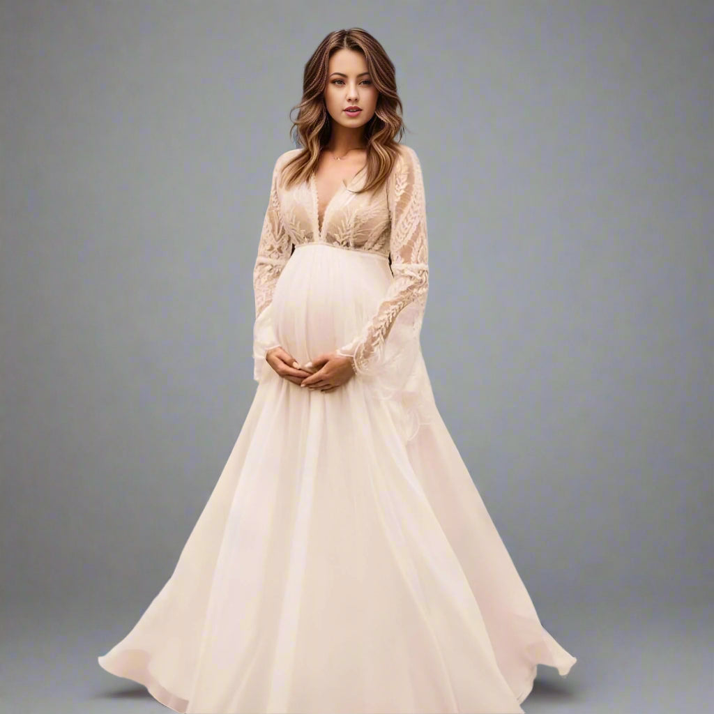Pregnant Bride in Eloise Maternity Wedding Dress holding her bump