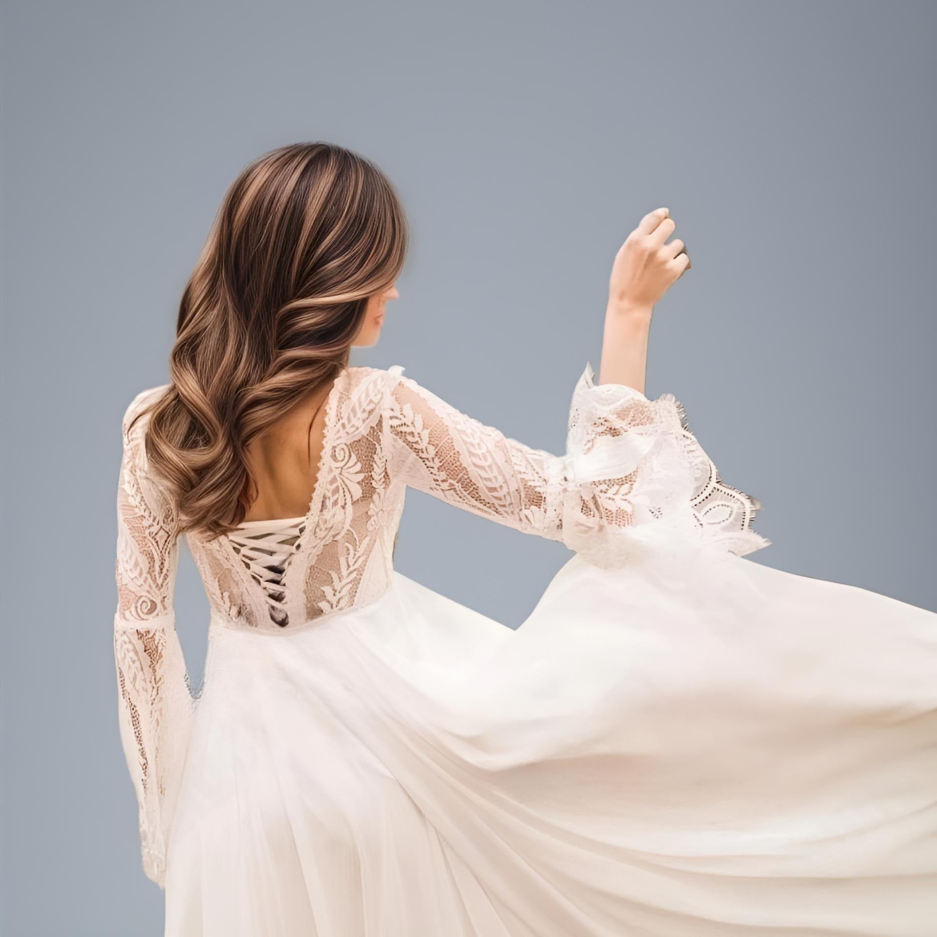 Flowy Maternity Bridal Gown with Lace Up Back