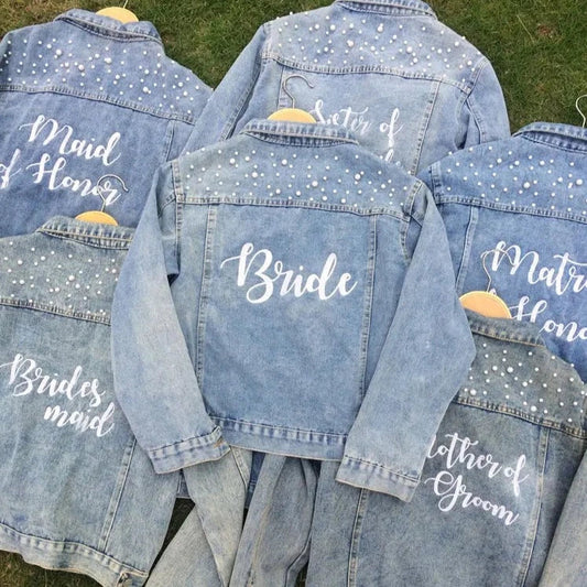 Embroided Denim Jacket for full Bridal Party - Wedding