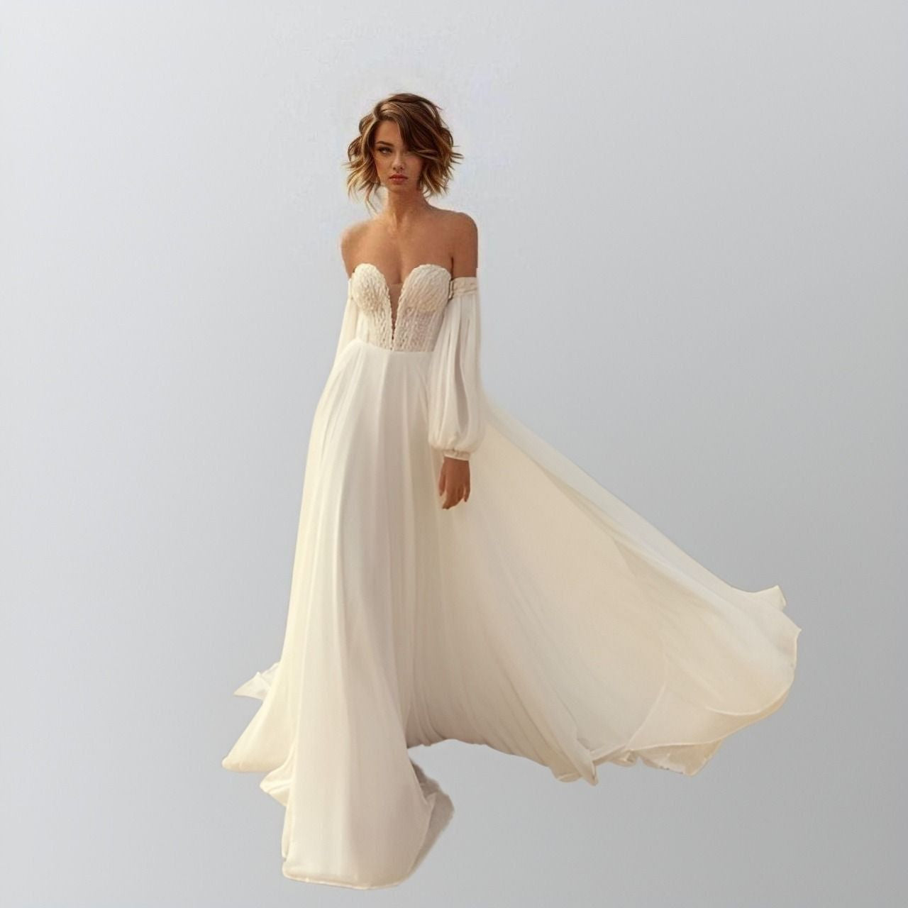 EMELY Wedding Dress | Boho Lace & Chiffon Gown Lula Bridal EMELY Wedding Dress | Boho Lace & Chiffon Gown Lula Bridal