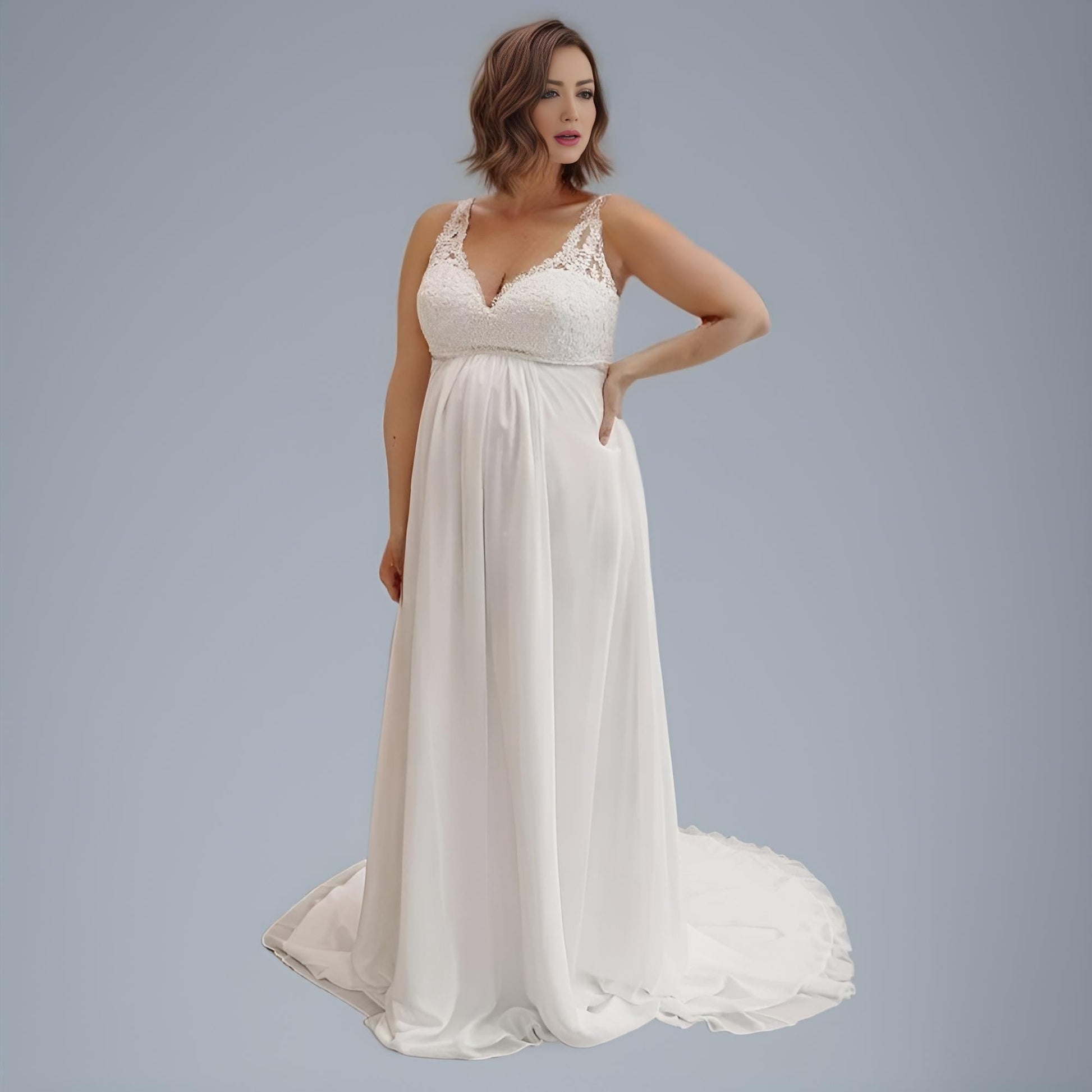 Chiffon Wedding Dresses V Neck Bohemian Pregnant Bridal Gowns Sweep Train Elegant Simple