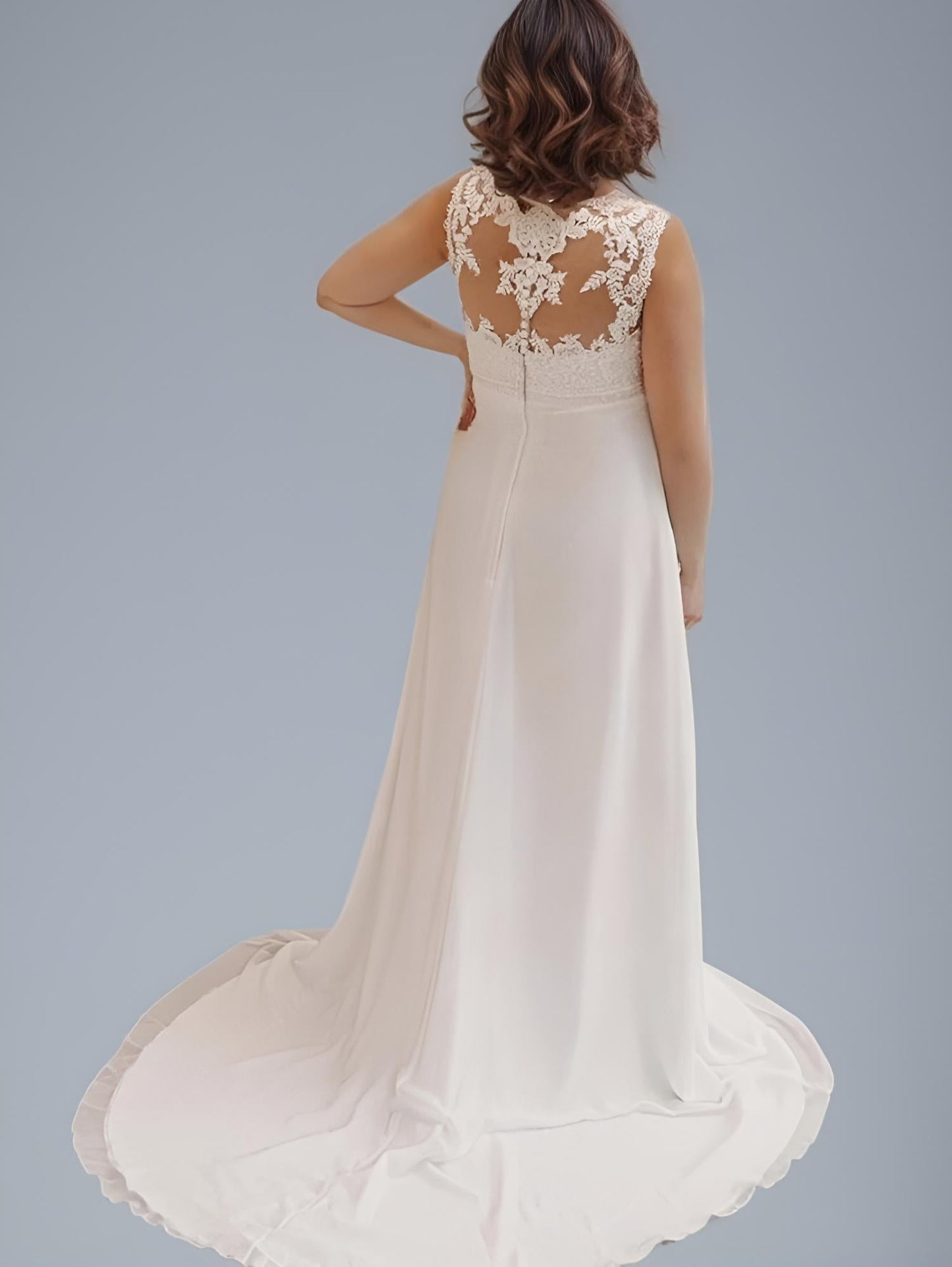 Pregnant Bride from back in Lace Wedding Dresses V Neck Bohemian Pregnant Bridal Gowns