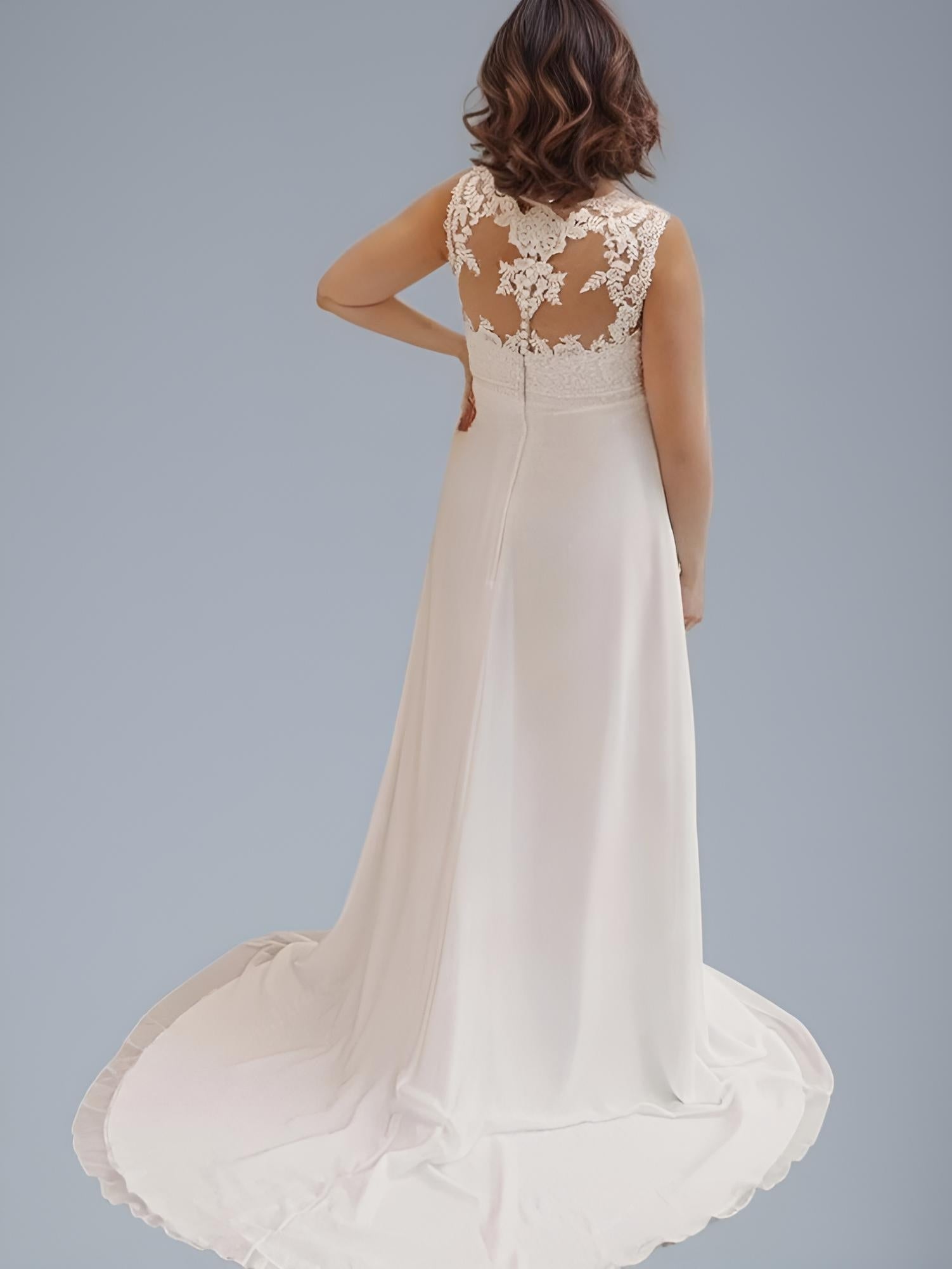 Pregnant Bride from back in Lace Wedding Dresses V Neck Bohemian Pregnant Bridal Gowns