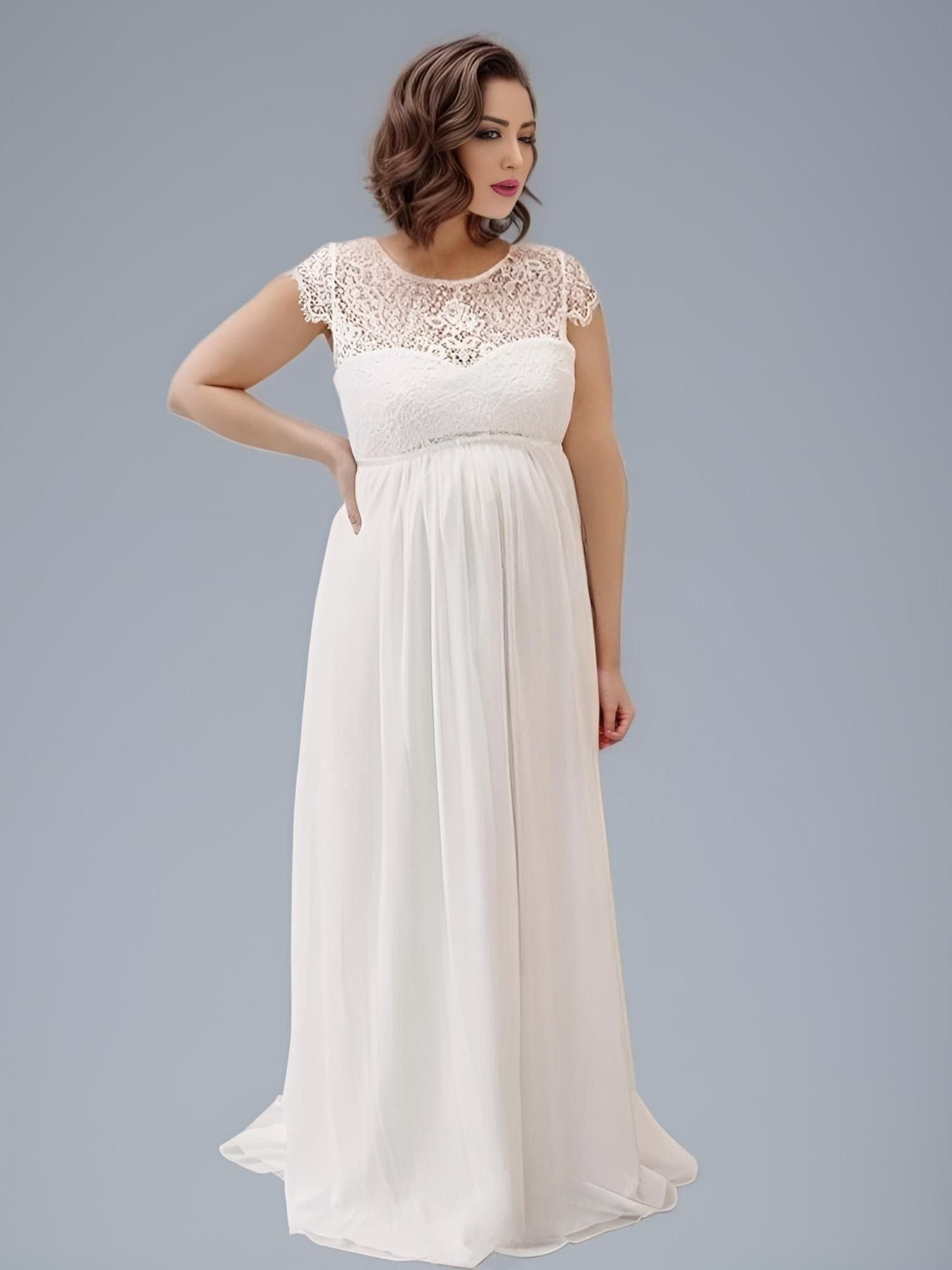 Pregnant Bride in Lace Wedding Dresses V Neck Bohemian Pregnant Bridal Gowns
