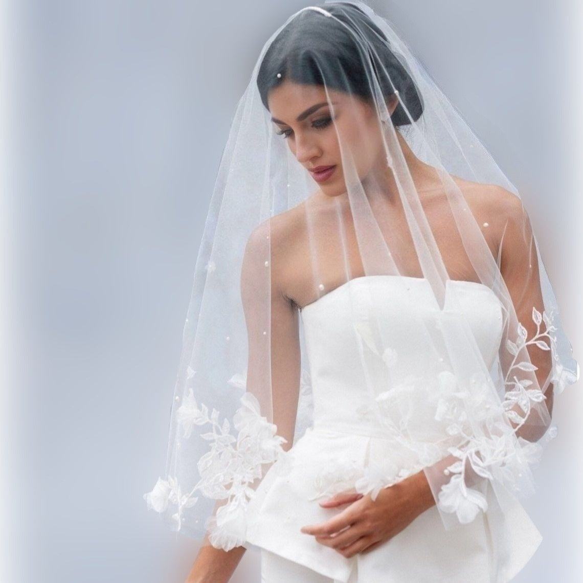 Flower Petal and Pearls Wedding Veil