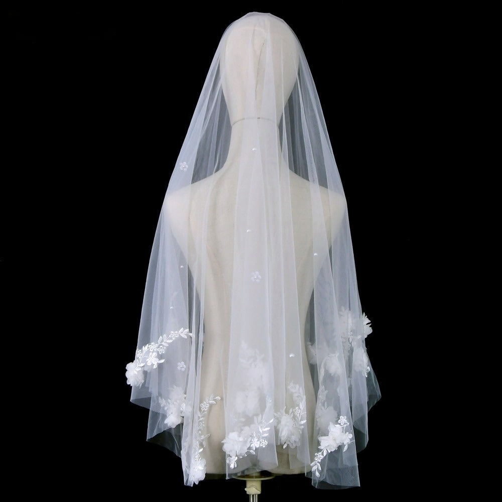 Flower Petal and Pearls Wedding Veil - Wedding Bridal Veil