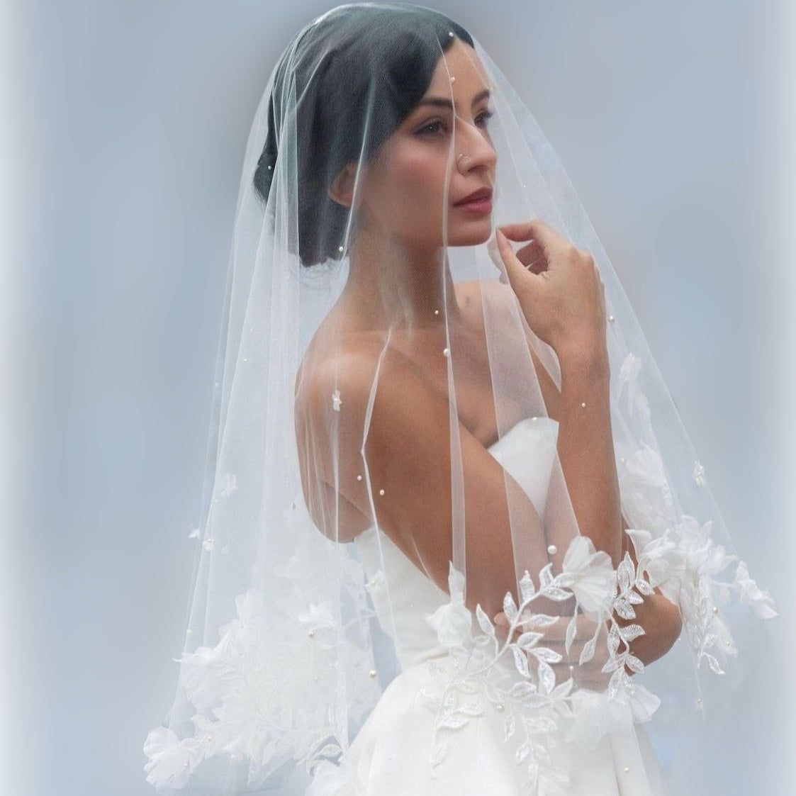 Flower Petal and Pearls Wedding Veil
