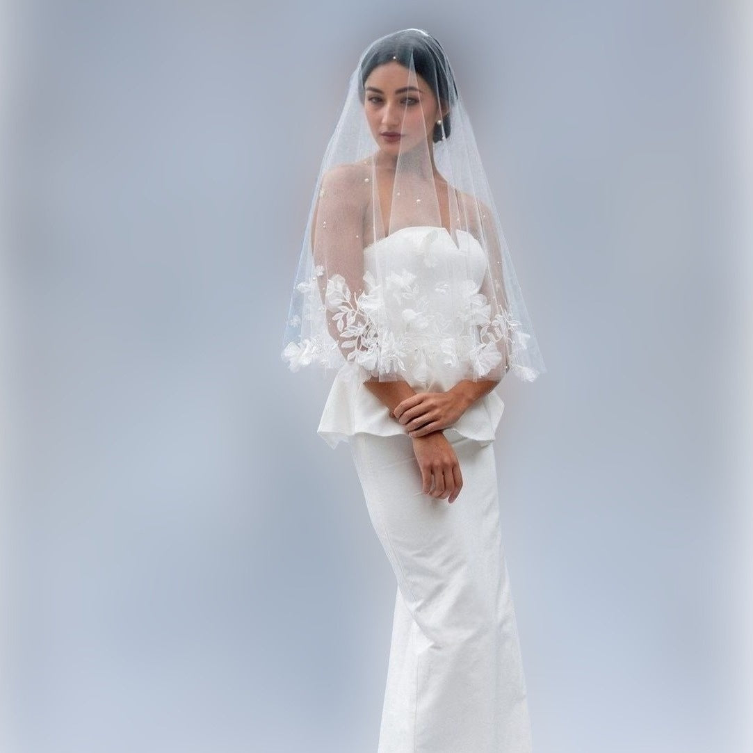 Flower Petal and Pearls Wedding Veil