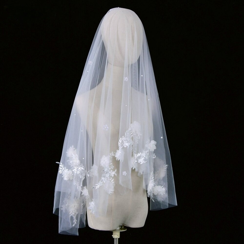 Flower Petal and Pearls Wedding Veil - Wedding Bridal Veil