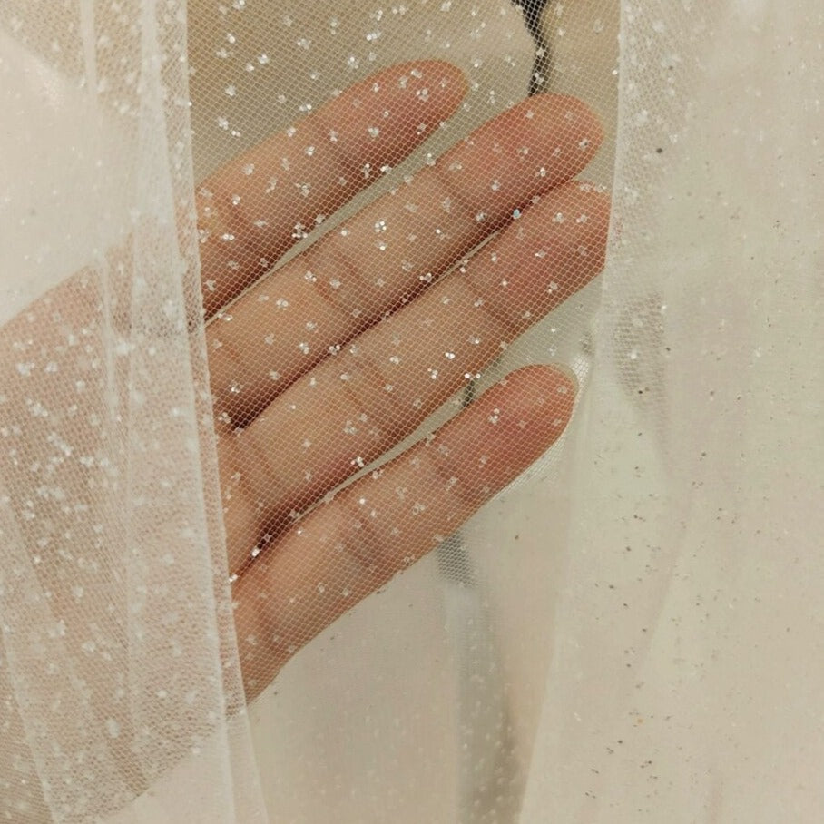 Detail of Champagne Color Glittering Wedding Veil - Bridal