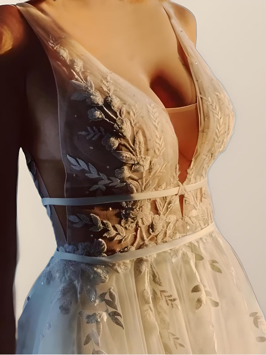 Close-up of Lucy Wedding Dress showcasing appliques and beading details