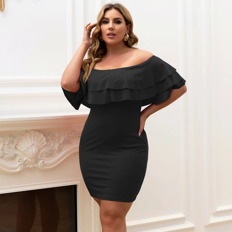 Plus size woman wearing MACIE Formal Dress in black