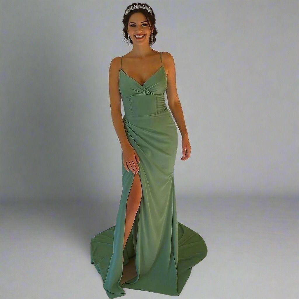 mirabel formal satin high slit dress Mirabella Champagne Satin Maxi Dress - M Size - Women's Dresses