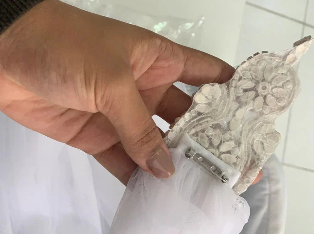 Rhinestone Appliqued Brooch Pin Shoulder Cape Veil