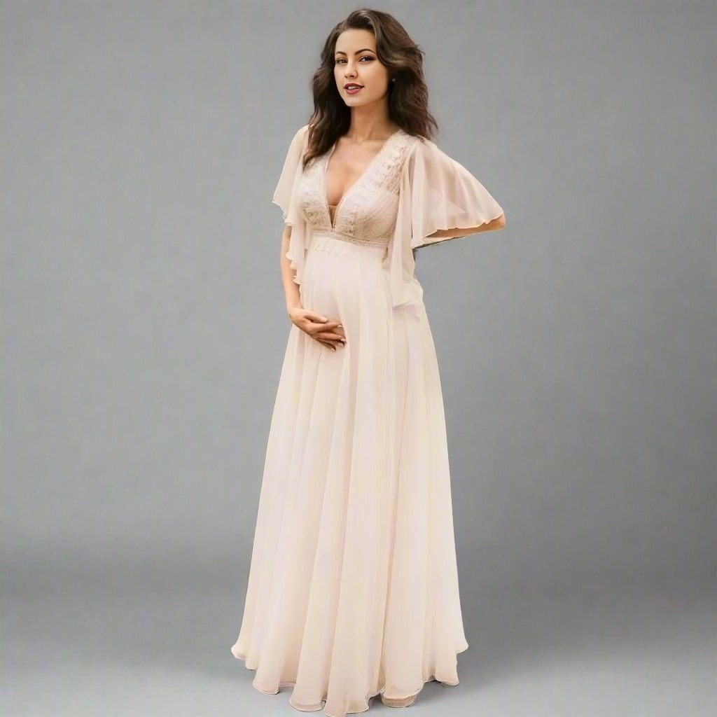 ROWAN Maternity Wedding Dress | Boho Chiffon Bridal Gown with Sleeves ROWAN Maternity Wedding Dress | Boho Chiffon Bridal Gown with Sleeves
