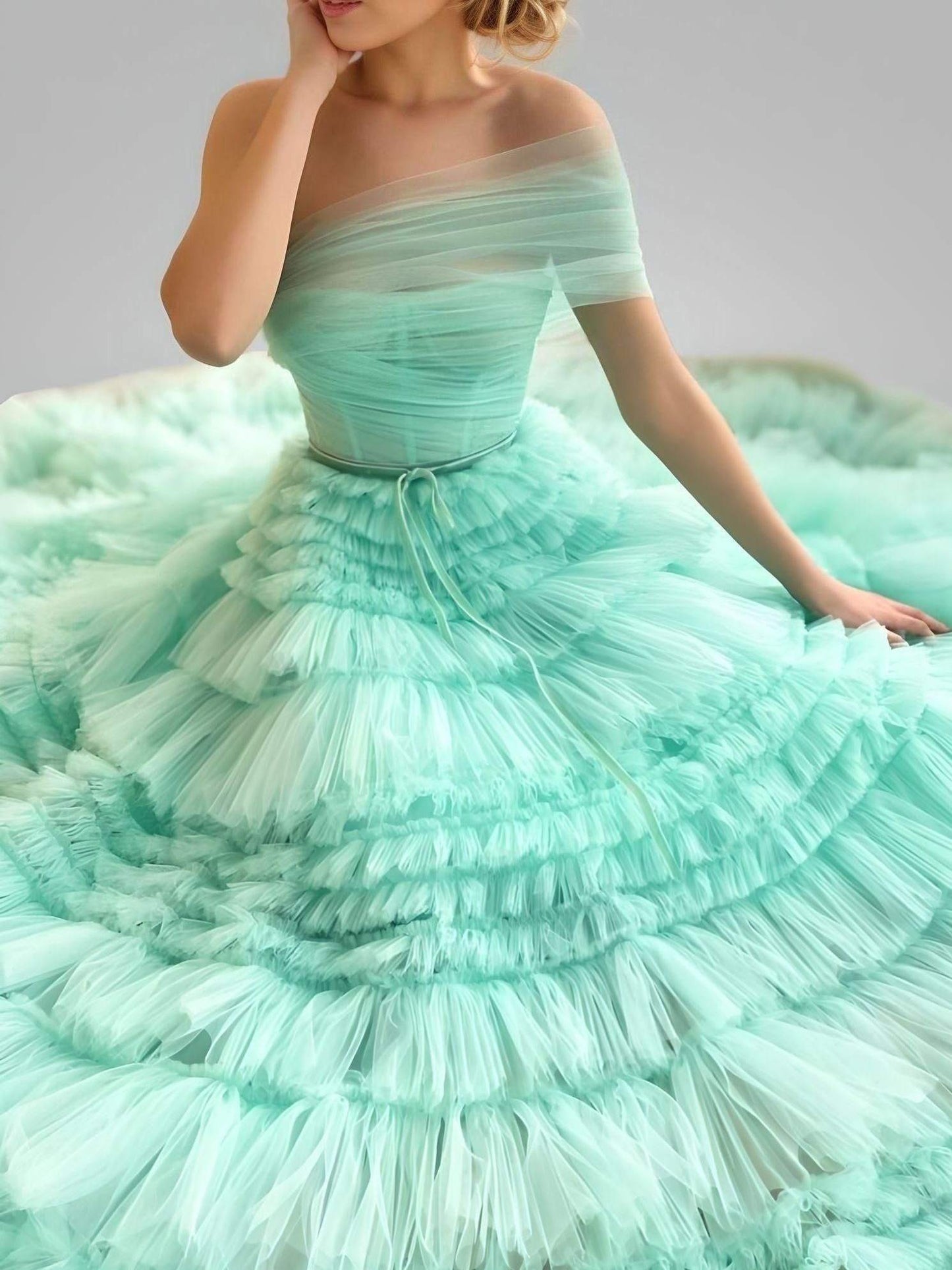 Model posing confidently in the Mint Green Scarlett Dress.