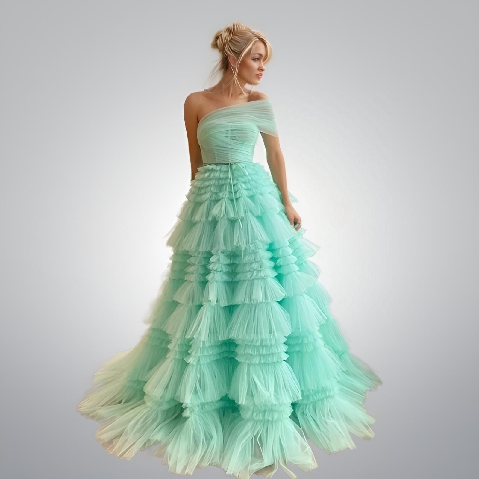 SCARLETT Formal Dress | Elegant Mint Tiered Prom Gown Lula Bridal SCARLETT Formal Dress | Elegant Mint Tiered Prom Gown Lula Bridal