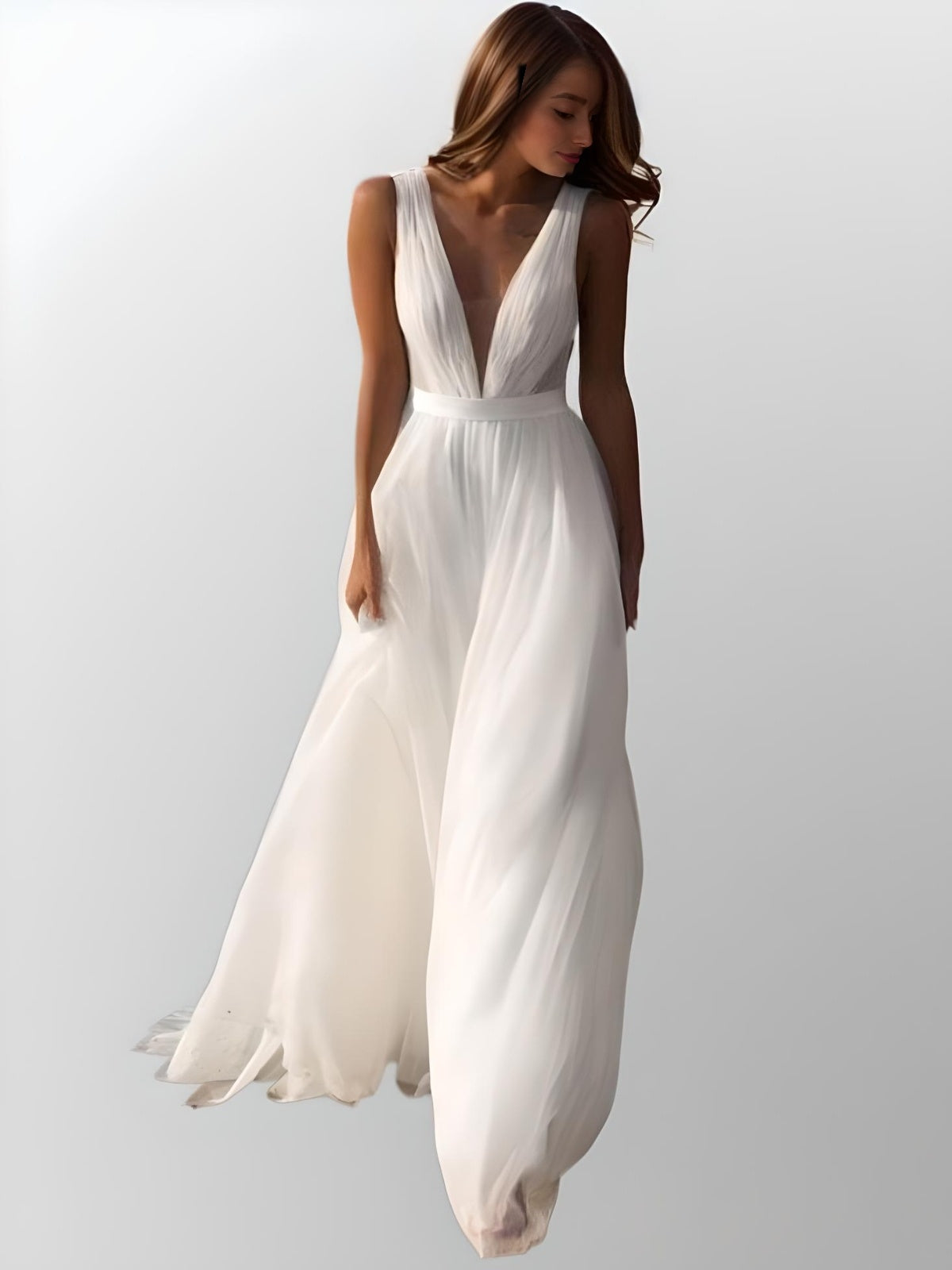Bride displaying the flowing A-line silhouette of the Lynley Wedding Dress