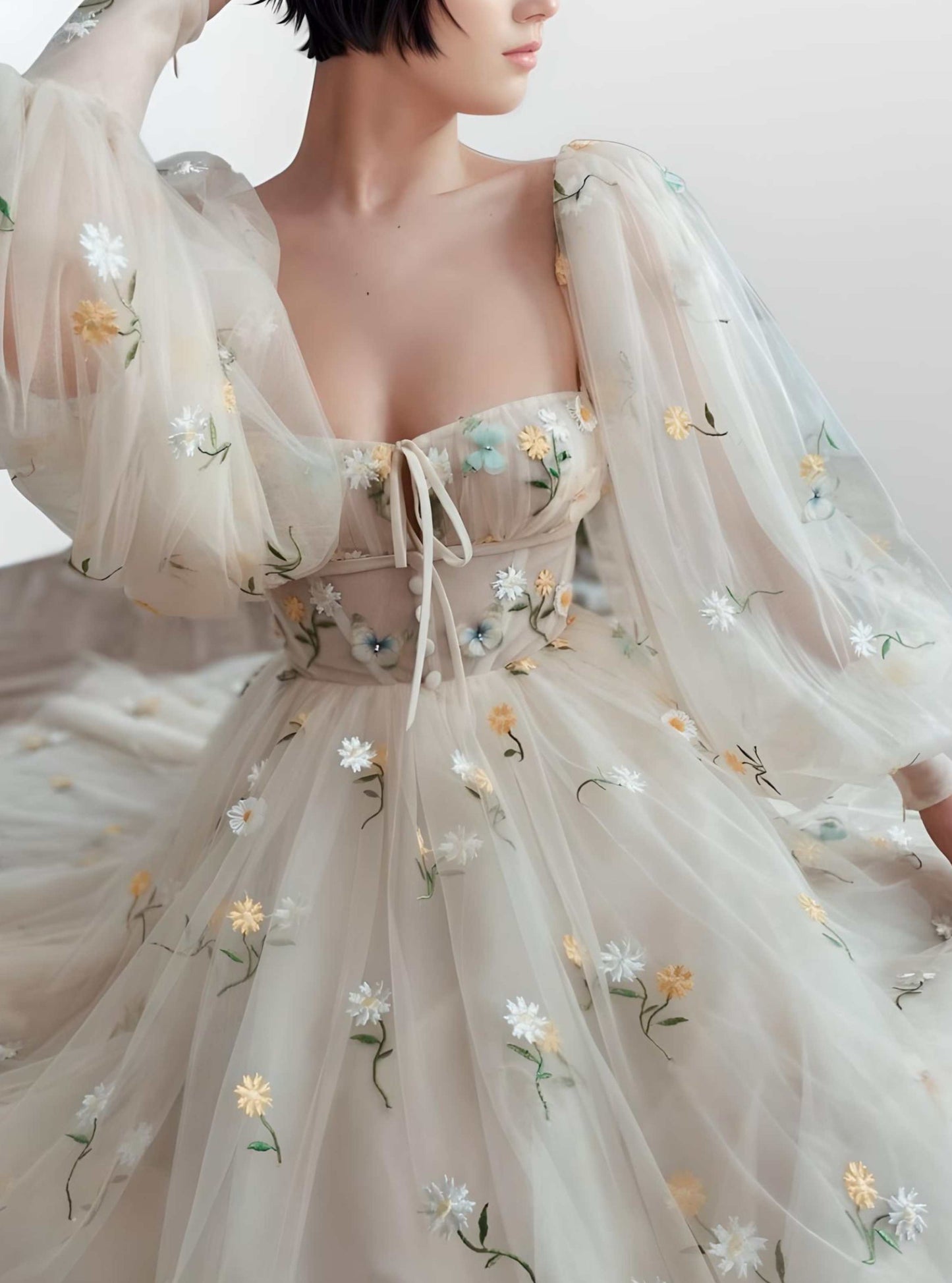 Close-up of floral embroidery on MADISON Formal Dress